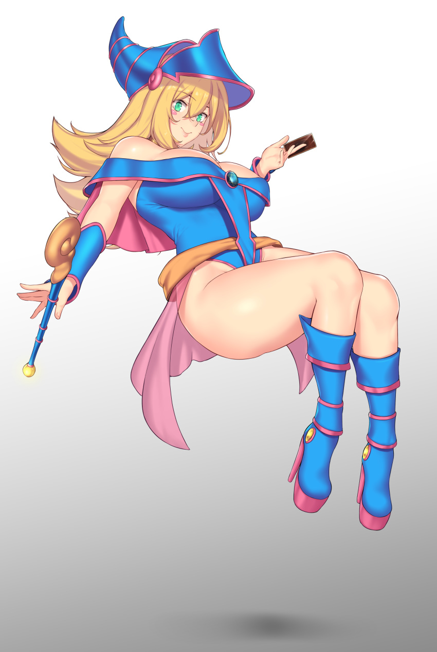 1girl, absurdres, aster_crowley, bare_back, blonde_hair, blue_footwear, blue_headwear, blush