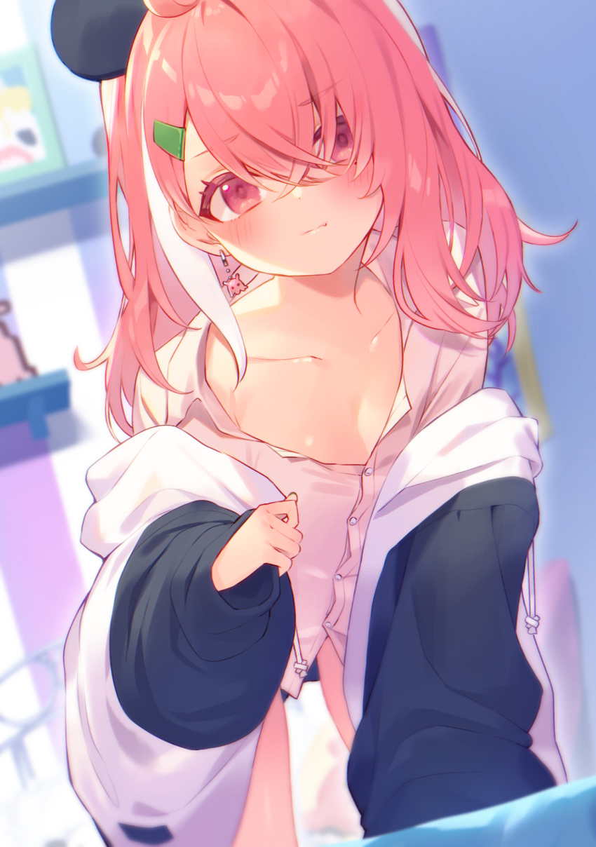 1girl, all_fours, alternate_hair_length, alternate_hairstyle, animal_ears, bangs, blurry, blurry_background