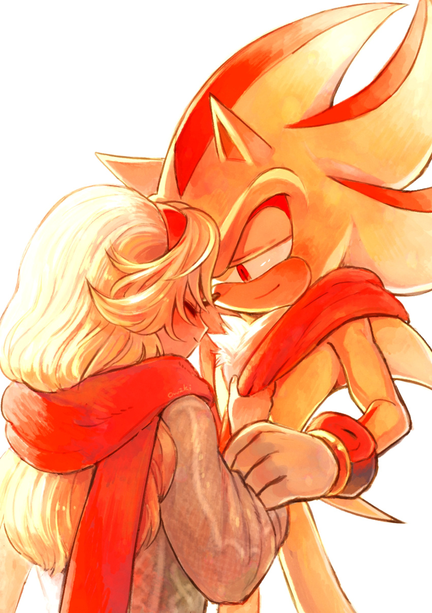 1boy, 1girl, absurdres, blonde_hair, closed_eyes, closed_mouth, commentary_request, fur