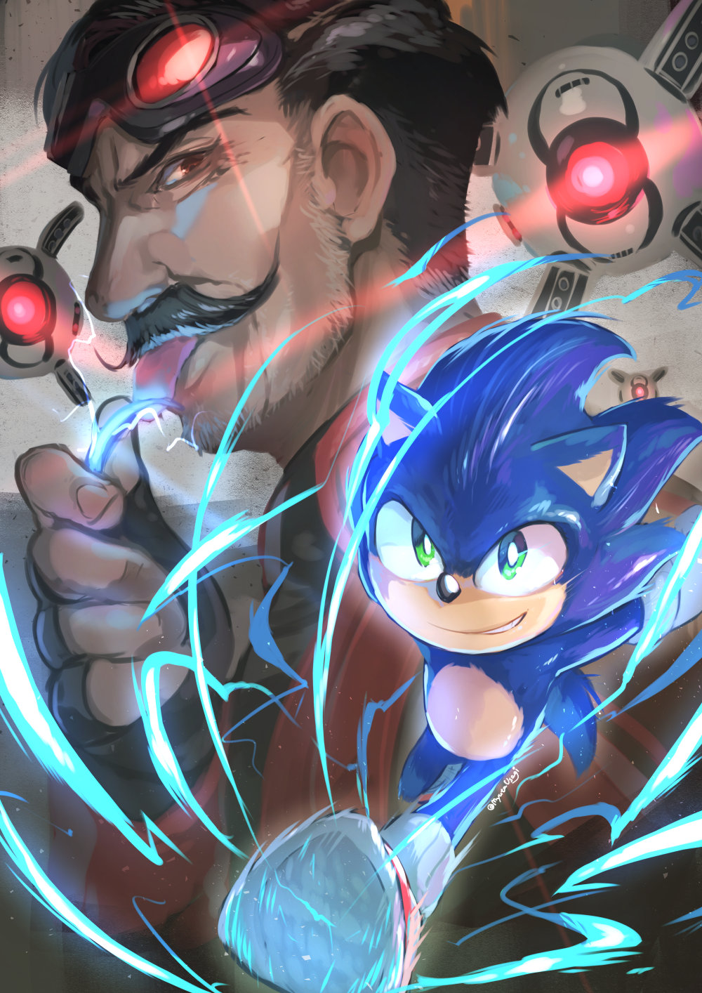 2boys, animal_nose, beard, bright_pupils, commentary_request, dr._eggman, facial_hair, fingerless_gloves