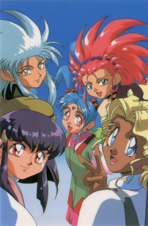 1990s_(style), 5girls, hakubi_washuu, kuramitsu_mihoshi, masaki_aeka_jurai, masaki_sasami_jurai, masaki_tenchi, multiple_girls, official_art, ryouko_(tenchi_muyou!), tenchi_muyou!, tenchi_muyou!_ryou-ouki