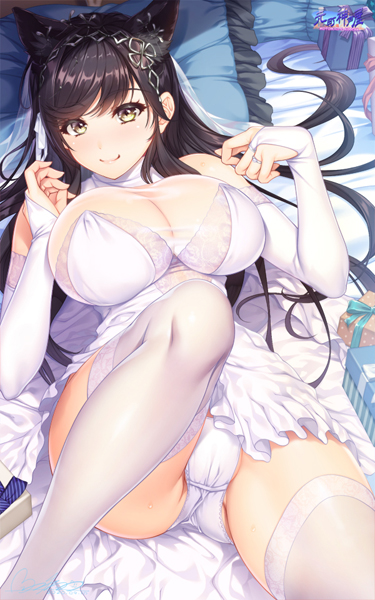 1girl, animal_ears, atago_(azur_lane), atago_(white_promise)_(azur_lane), azur_lane, bangs, black_hair, blush
