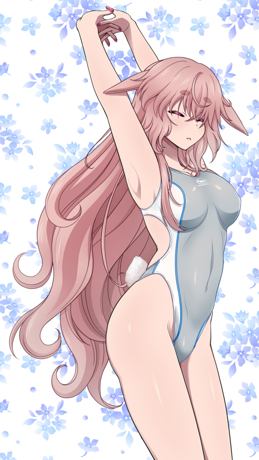 .live, 1girl, absurdres, animal_ears, blue_background, brown_hair, closed_eyes, commentary_request
