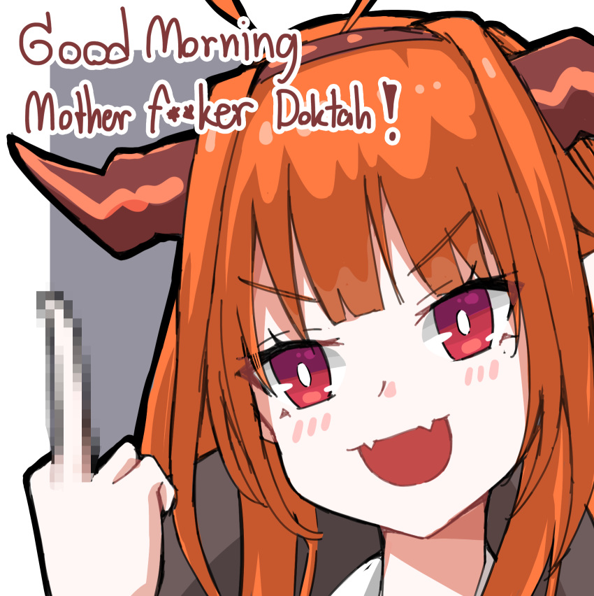 1girl, :d, ahoge, arknights, bagpipe_(arknights), bangs, blunt_bangs, blush