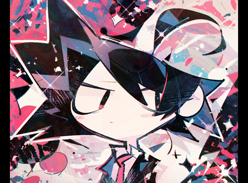 1boy, abstract, abstract_background, ahoge, black_hair, blush, colorful, formal