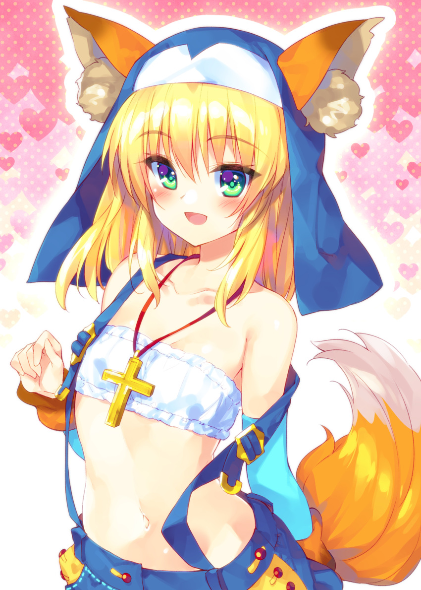 1girl, :d, animal_ear_fluff, animal_ears, bandeau, bare_shoulders, blonde_hair, breasts