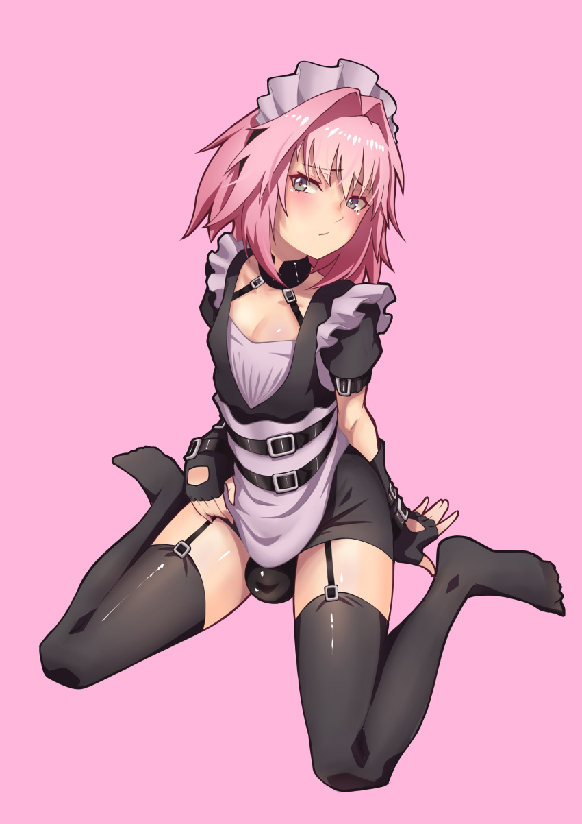 1boy, absurdres, alternate_costume, astolfo_(fate), black_gloves, black_legwear, black_ribbon, blush