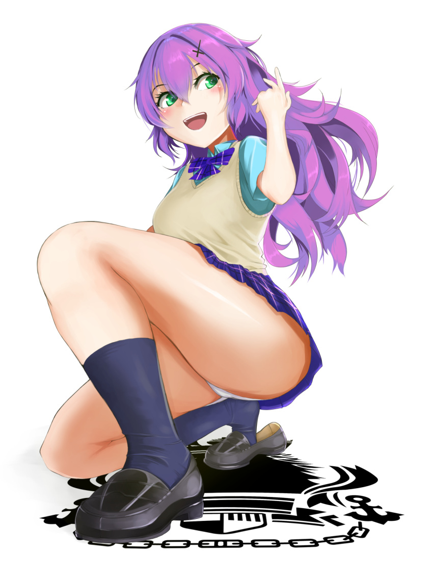 azur_lane, black_legwear, cross_hair_ornament, green_eyes, hair_ornament, highres, javelin_(azur_lane), javelin_(very_slow_advance!)_(azur_lane)