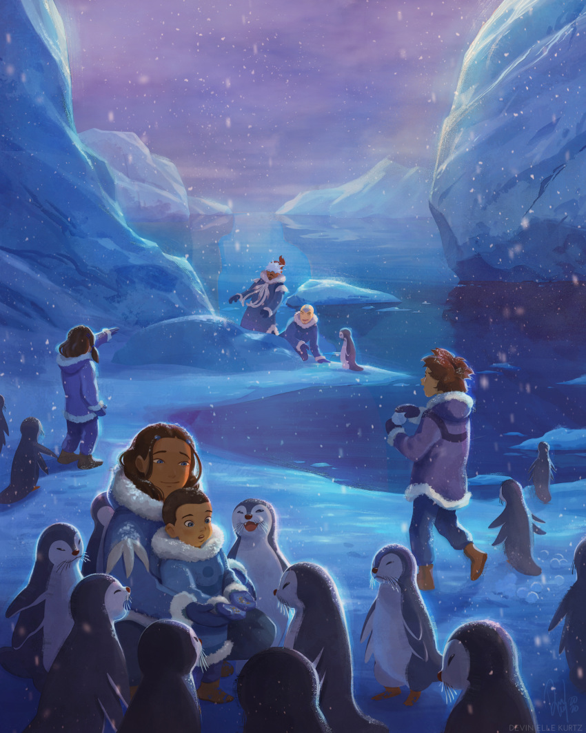 2girls, 4boys, aang, avatar:_the_last_airbender, avatar_legends, bald, bird, brown_hair
