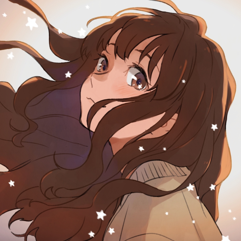 1girl, :3, brown_eyes, brown_hair, chanosuke, gradient, gradient_background, hair_blowing