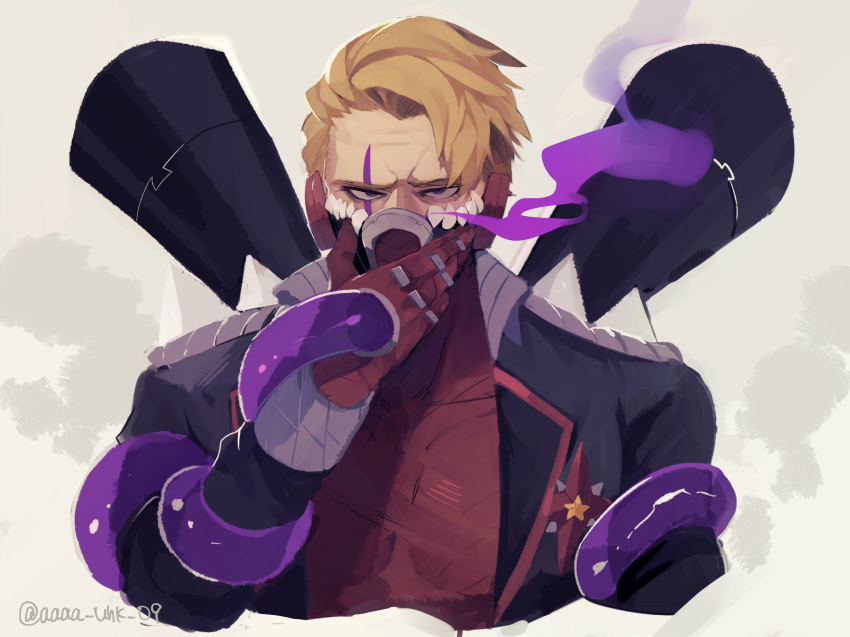 #compass, 1boy, blonde_hair, brown_gloves, facial_mark, gloves, gustav_heydrich, highres