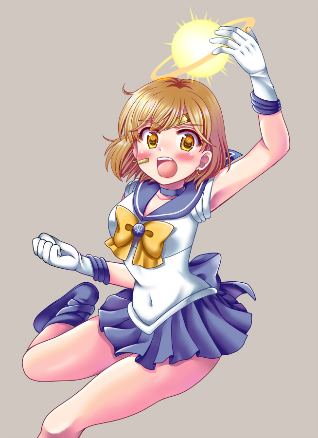 1girl, alternate_costume, bandaid, bandaid_on_face, bishoujo_senshi_sailor_moon, blue_choker, blue_skirt, breasts