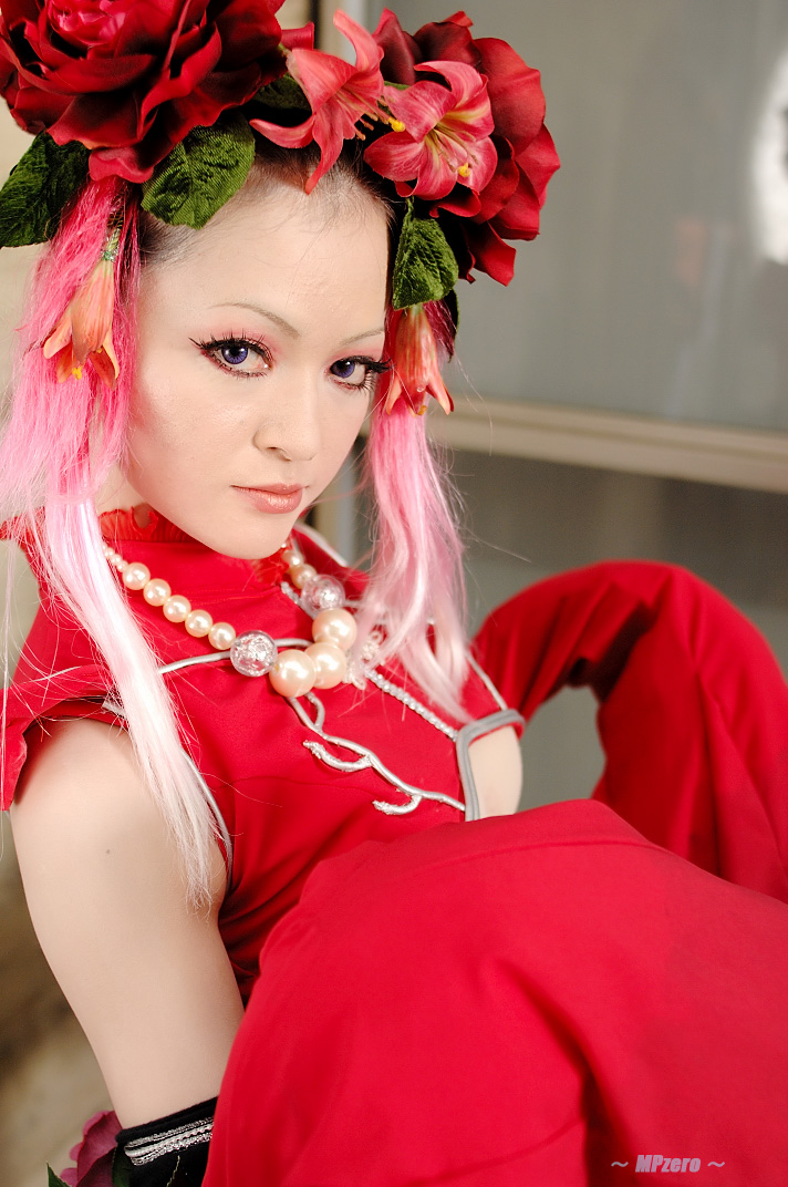 chest_wrap, chinadress, cosplay, flowerhead, kawasaki_ai, king_of_fighters, photo, pink_hair