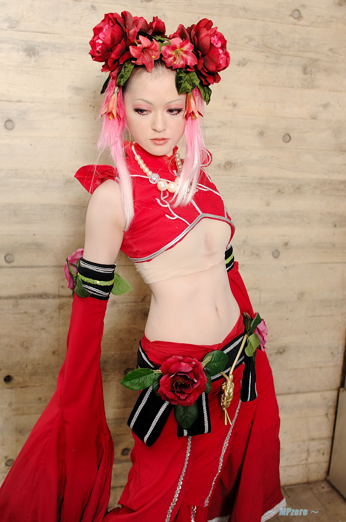 chest_wrap, chinadress, cosplay, flowerhead, kawasaki_ai, king_of_fighters, photo, pink_hair