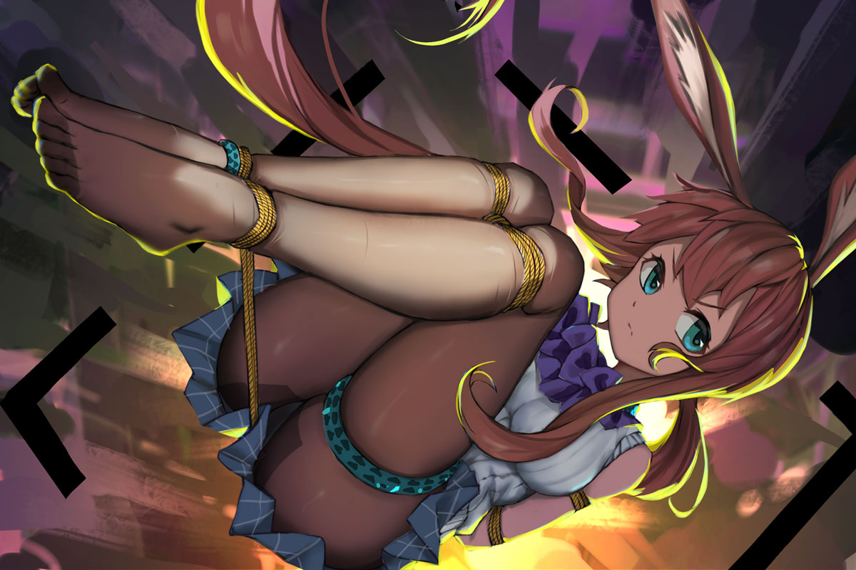 1girl, amiya_(arknights), animal_ears, aqua_eyes, arknights, arms_behind_back, ascot, bangs