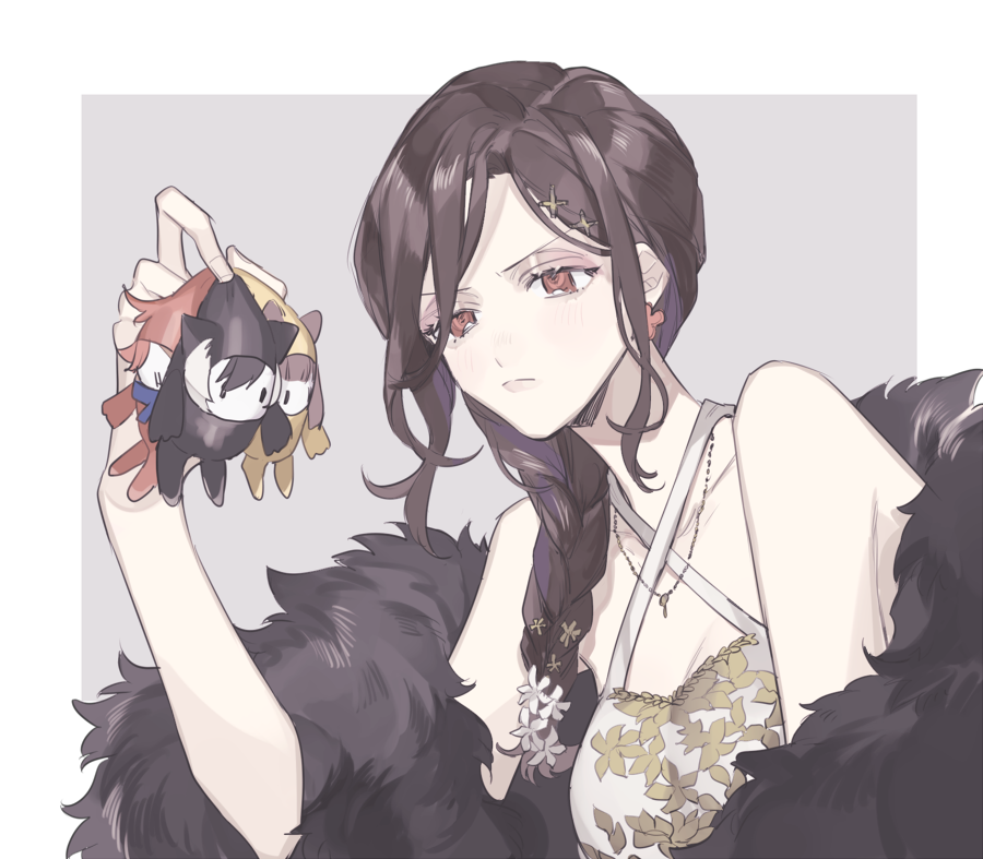 1boy, 3girls, animal_ears, animare, bare_shoulders, black_hair, braid, breasts