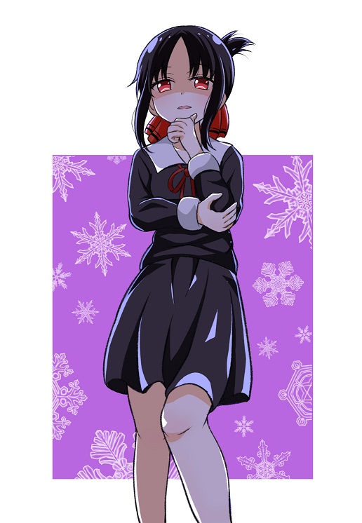 1girl, bangs, black_dress, collared_dress, commentary_request, cowboy_shot, dress, folded_ponytail