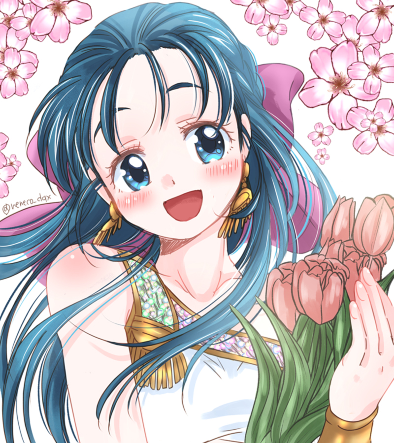 1girl, :d, blue_eyes, blue_hair, blush, bow, bracelet, commentary_request