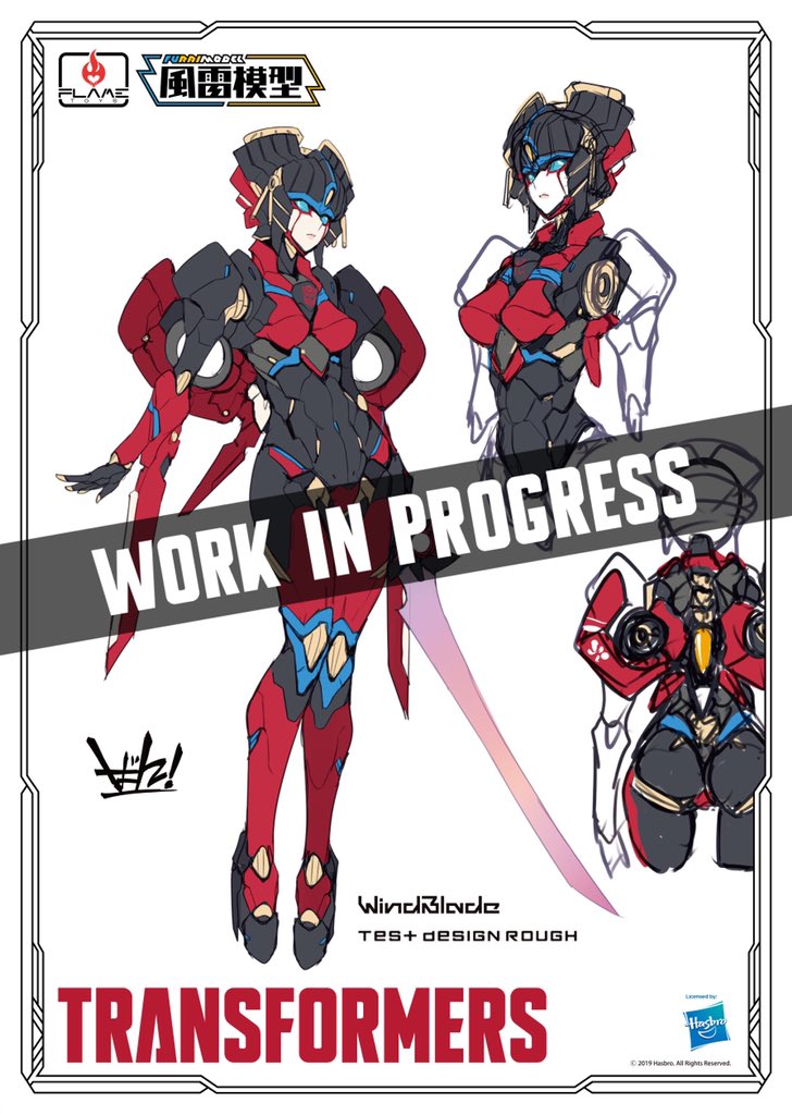 1girl, autobot, ban, blue_eyes, character_name, company_name, concept_art, energy_sword, flame_toys, flame_toys_windblade, hasbro, holding, holding_sword, holding_weapon, multiple_views, no_humans, official_art, second-party_source, sword, transformers, watermark, weapon, windblade