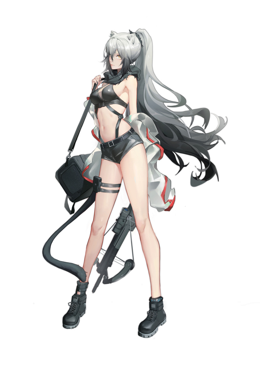 1girl, absurdres, animal_ears, arknights, bag, bangs, bare_legs, bare_shoulders