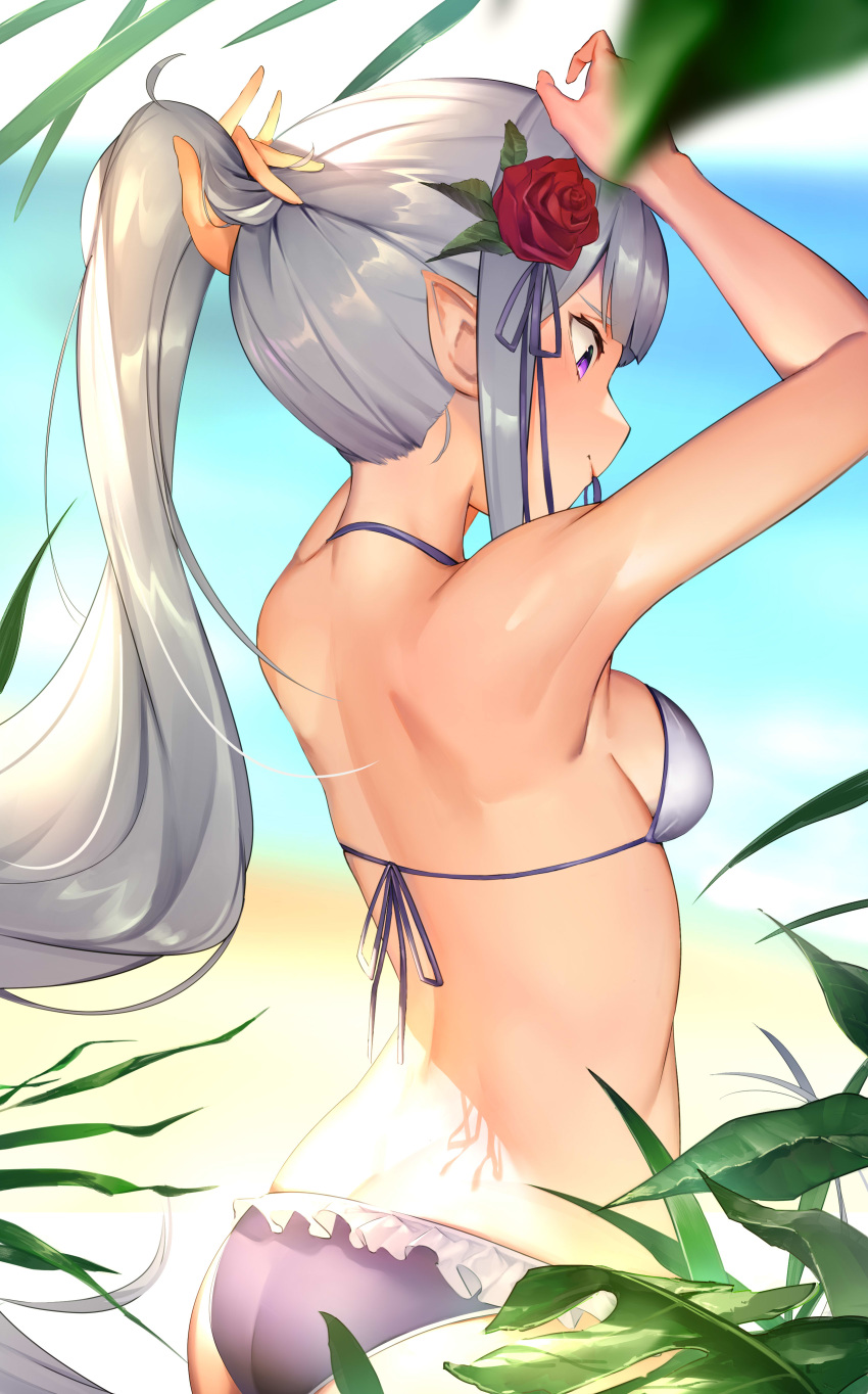 1girl, absurdres, adjusting_hair, armpits, arms_up, ass, back, bangs
