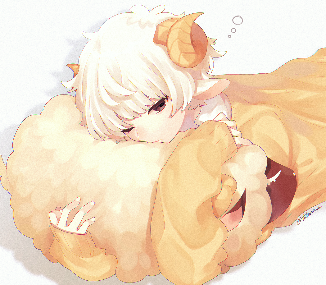 1boy, animal, animal_ears, blonde_hair, brown_eyes, brown_sweater_vest, curly_hair, expressionless