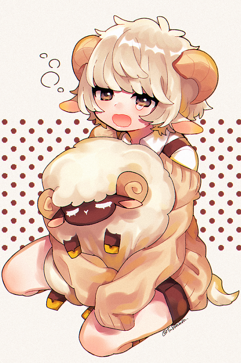 1boy, animal_ears, blonde_hair, brown_eyes, collared_shirt, horns, jacket, off_shoulder