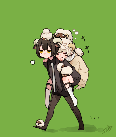 2boys, animal_ears, barefoot, black_hair, black_legwear, black_shirt, black_shorts, blonde_hair