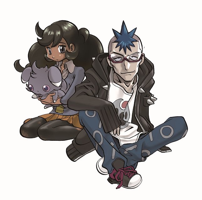 1boy, 1girl, black_footwear, black_hoodie, black_legwear, blue_hair, blue_pants, blue_sweater