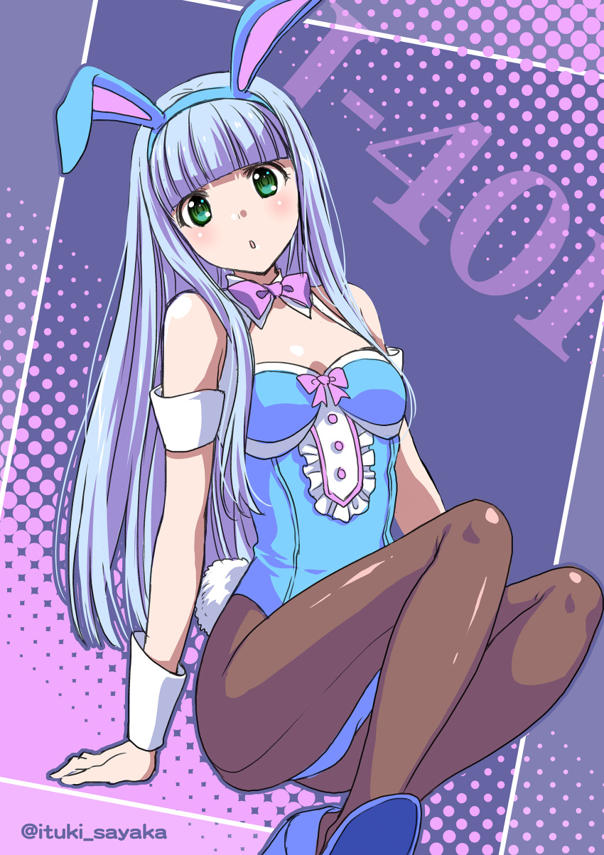 1girl, absurdres, animal_ears, aoki_hagane_no_arpeggio, back-seamed_legwear, bangs, blue_footwear, blue_hair