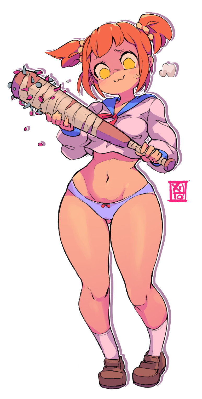 1girl, :3, anger_vein, angry, artist_name, ass_visible_through_thighs, bangs, baseball_bat