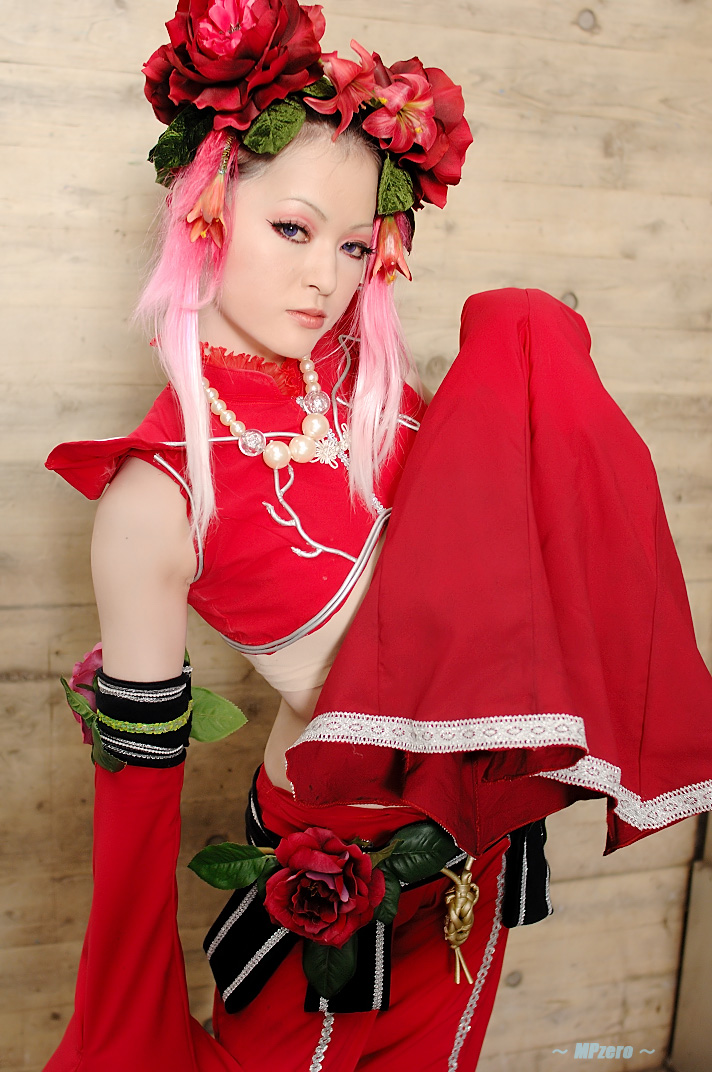 chest_wrap, chinadress, cosplay, flowerhead, kawasaki_ai, king_of_fighters, photo, pink_hair
