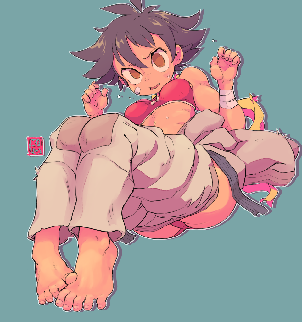 1girl, antenna_hair, ass, bandaged_wrist, bandages, bandaid, bandaid_on_face, bangs