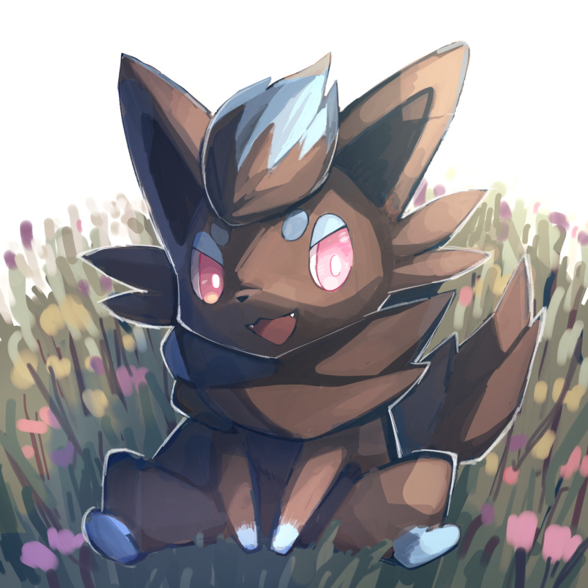 alternate_color, between_legs, commentary_request, fangs, flower, full_body, fur, gen_5_pokemon