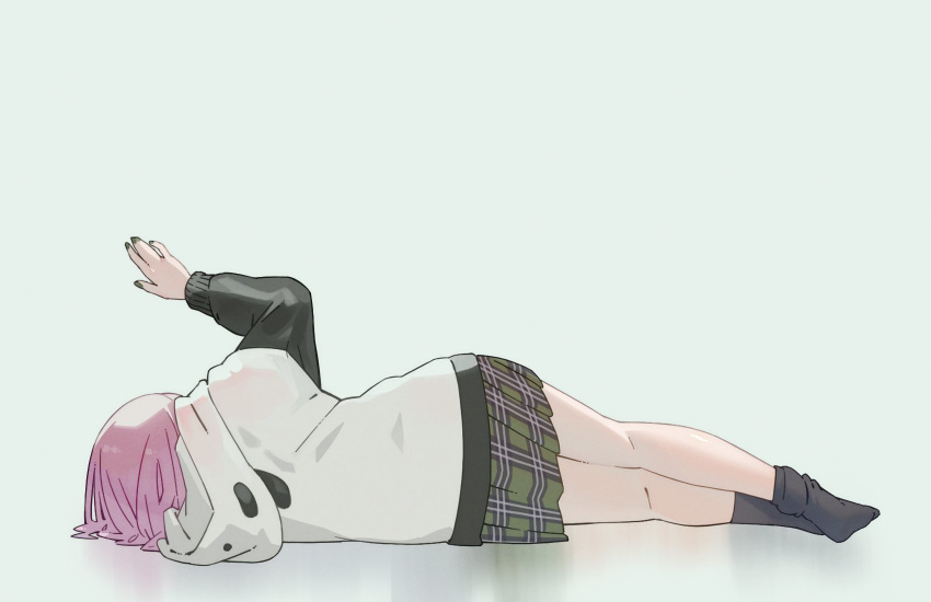 1girl, animal_ears, animal_hood, black_legwear, commentary_request, facing_away, fake_animal_ears, full_body