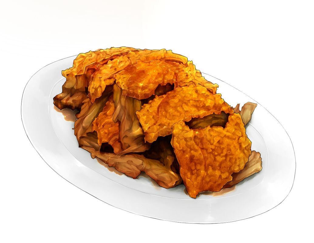 commentary, food, makanesque, no_humans, original, plate, pork, simple_background