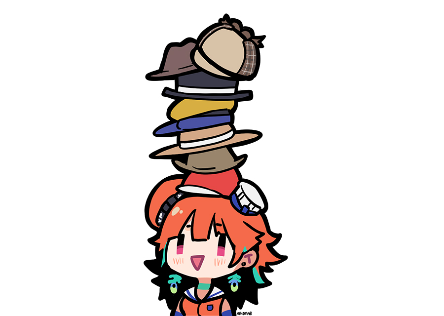 1girl, aqua_hair, blush, chibi, commentary, deerstalker, hat, hat_over_hat