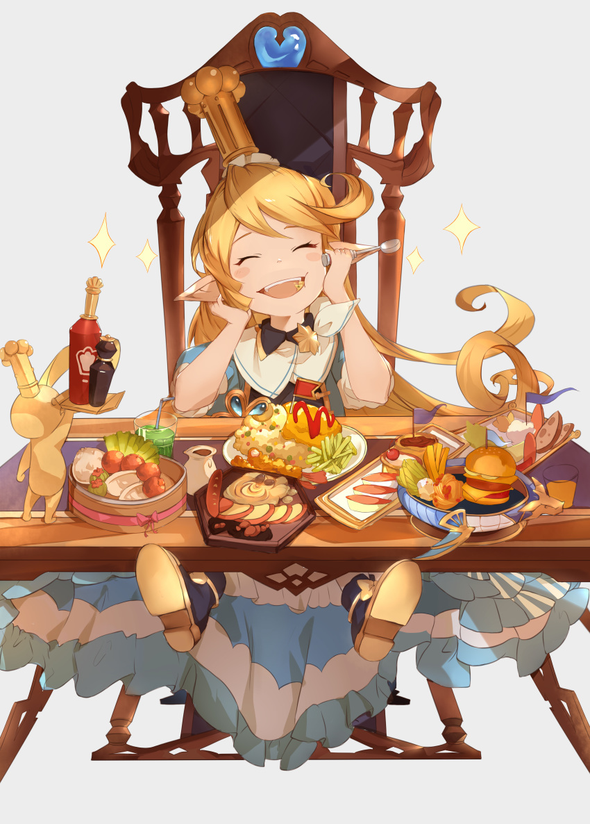 1girl, absurdres, blonde_hair, blush_stickers, chair, charlotta_fenia, clearhand, cup
