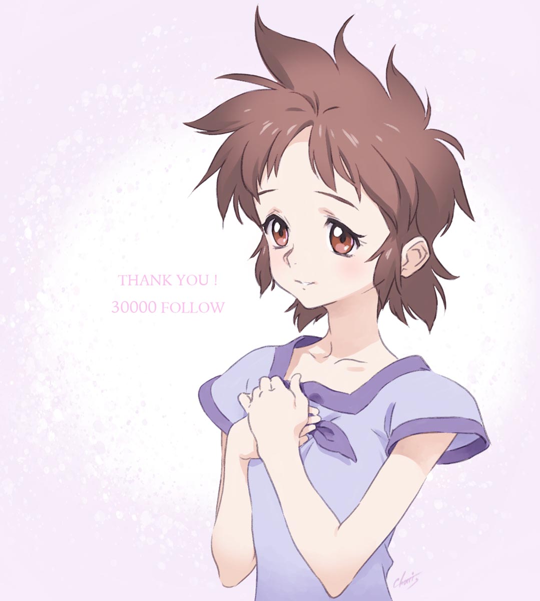 1girl, brown_eyes, brown_hair, followers, hands_together, highres, key_the_metal_idol, light_blush