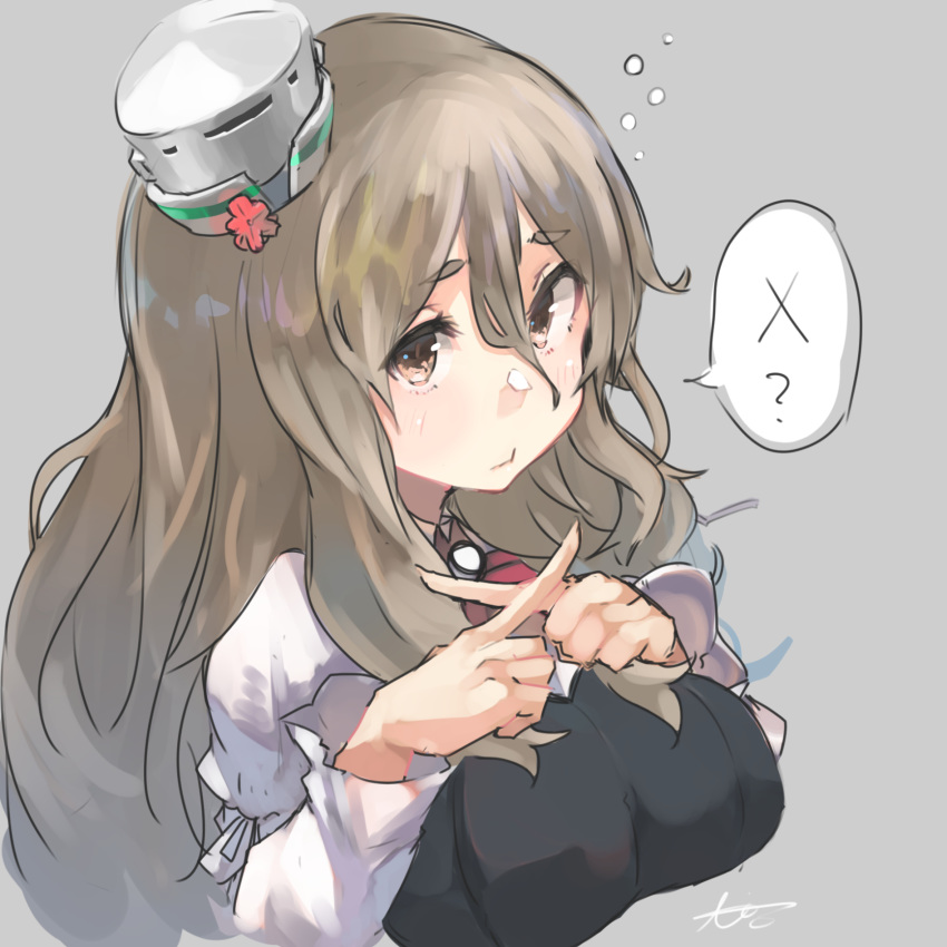 1girl, akicosmossakasa, brown_eyes, grey_background, grey_hair, hat, highres, kantai_collection