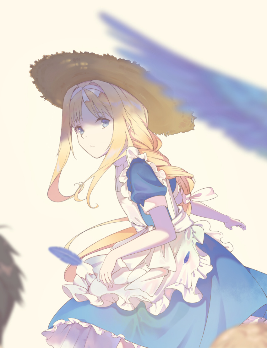 alice_zuberg, apron, apron_dress, blonde_hair, blue_eyes, dress, hat, highres
