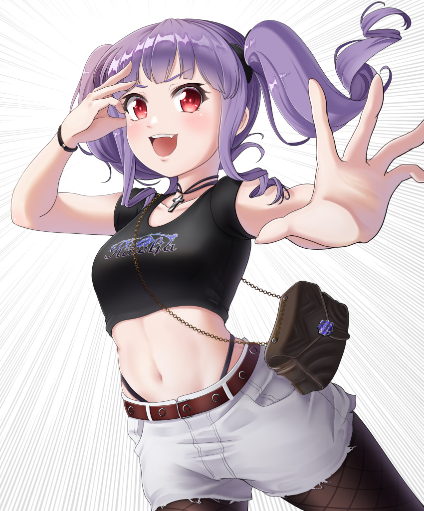 1girl, :d, absurdres, bag, bang_dream!, bangs, belt, black_legwear