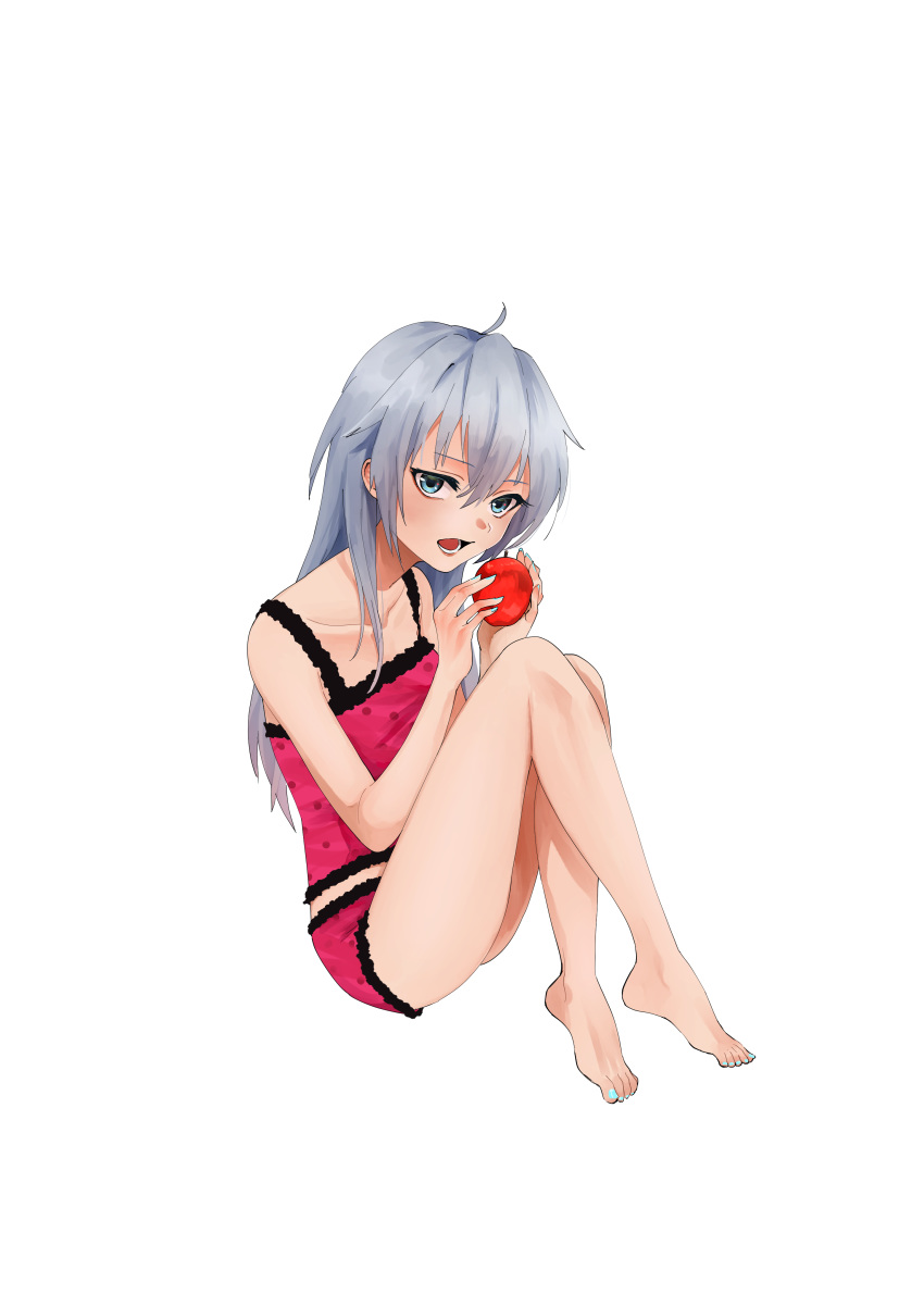 1girl, absurdres, ahoge, barefoot, blue_eyes, blue_hair, blue_nails, bossan_3310