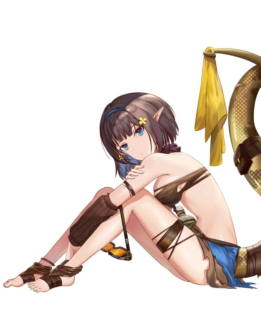 1girl, absurdres, arknights, bandeau, bare_shoulders, black_hair, blue_eyes, blue_nails