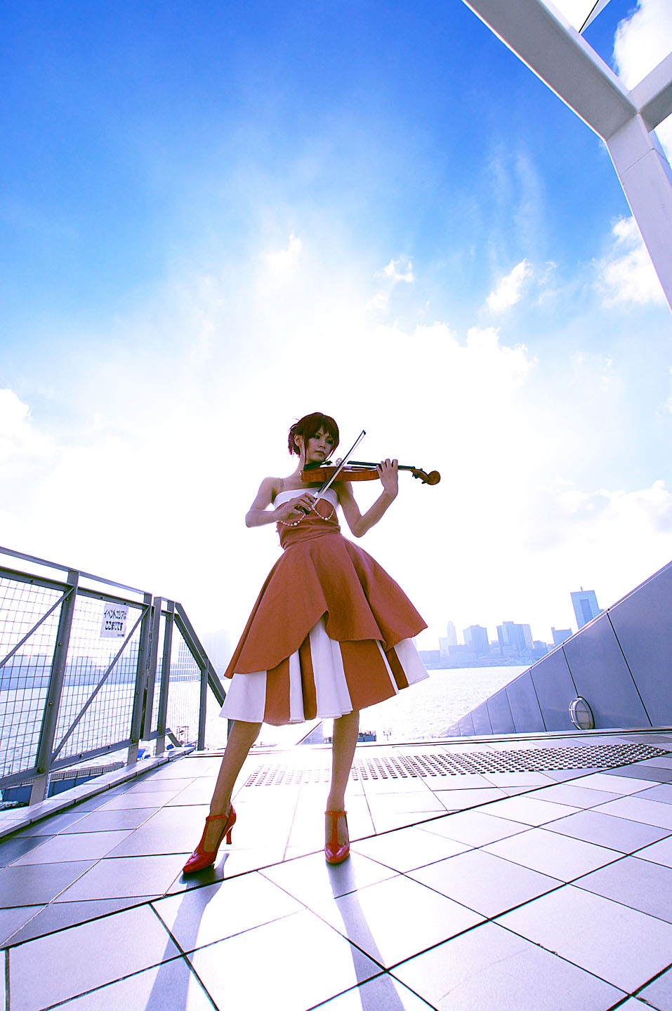cosplay, evening_gown, hino_kahoko, kiniro_no_corda, kouzuki_suzuka, photo, redhead, violin