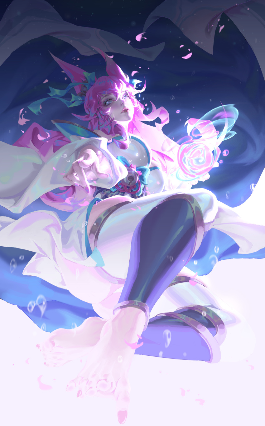 absurdres, ahri, animal_ears, atomicxx, barefoot, bell, bubble, energy