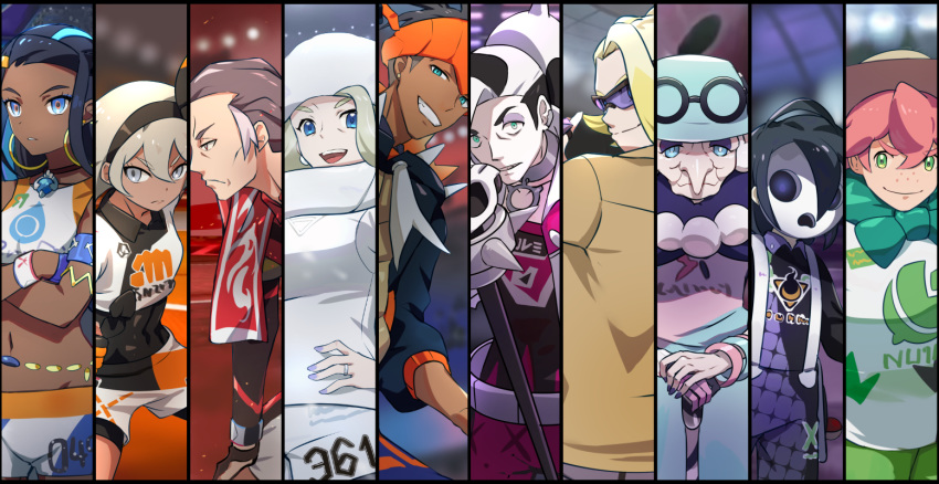 4girls, 6+boys, ahoge, allister_(pokemon), aqua_eyes, armlet, bangle, bangs