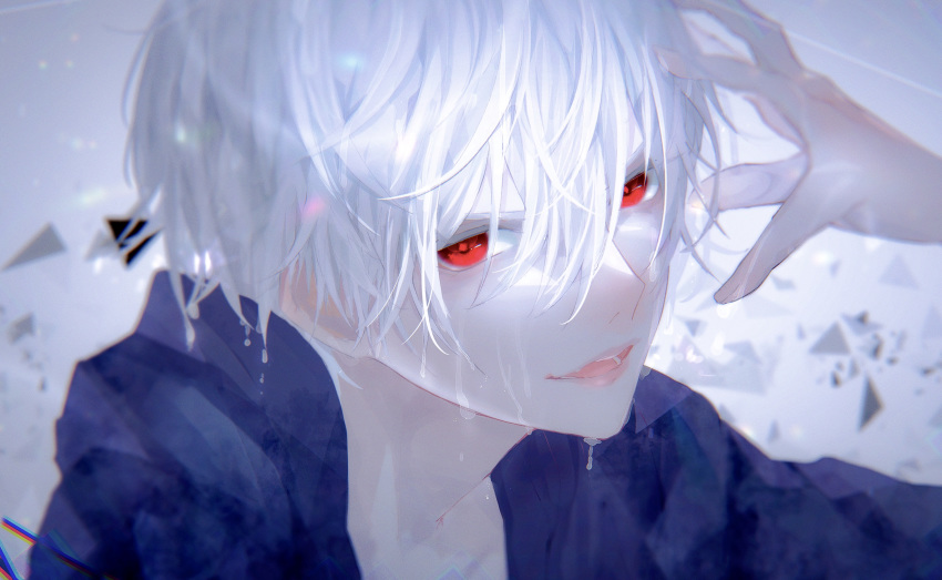1boy, absurdres, bishounen, dripping, face, hair_between_eyes, highres, looking_at_viewer
