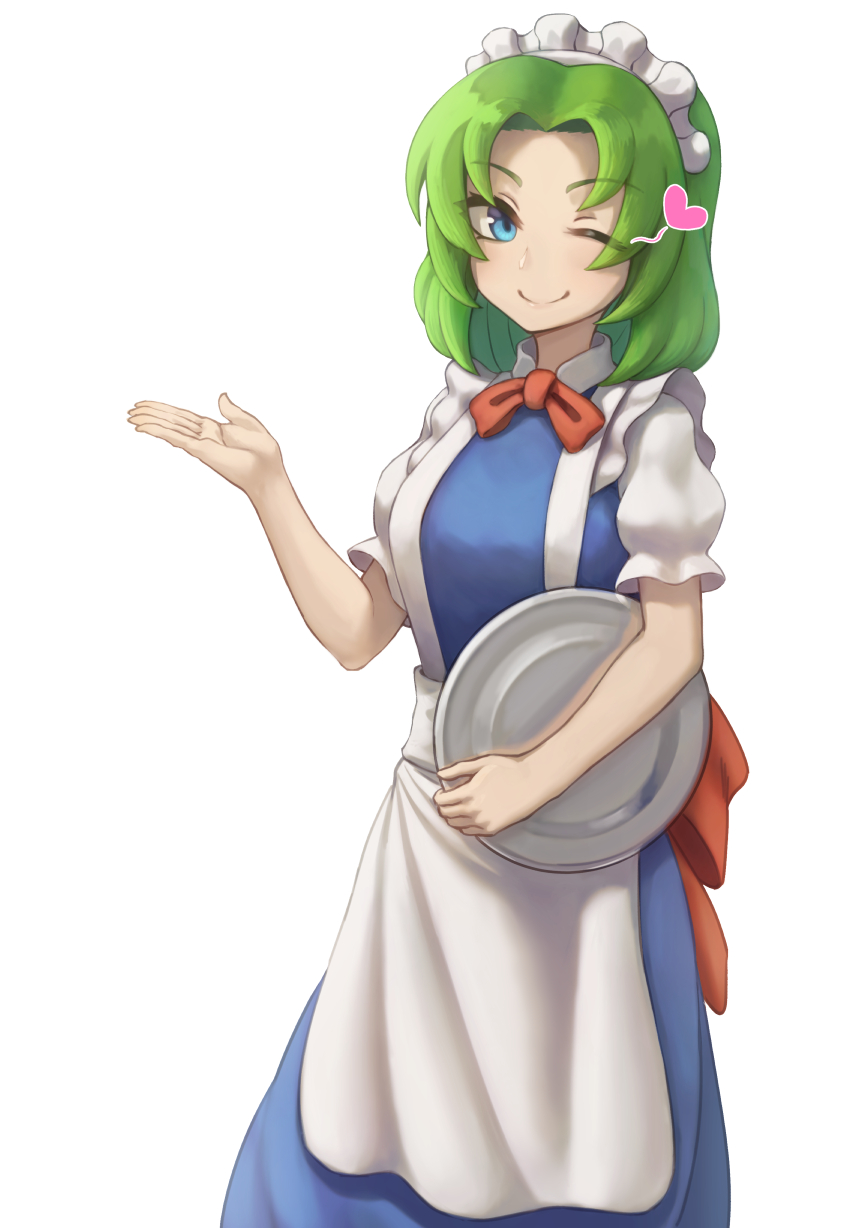 1girl, anidante, apron, blue_dress, blue_eyes, cowboy_shot, dress, eyebrows_visible_through_hair