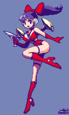 blue_eyes, blue_hair, breasts, energy_gun, gloves, gun, high_heels, holding